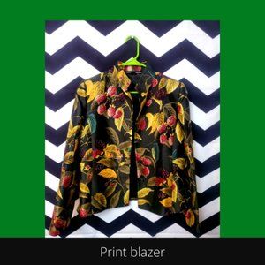 Botanical/fruit print silk blend blazer